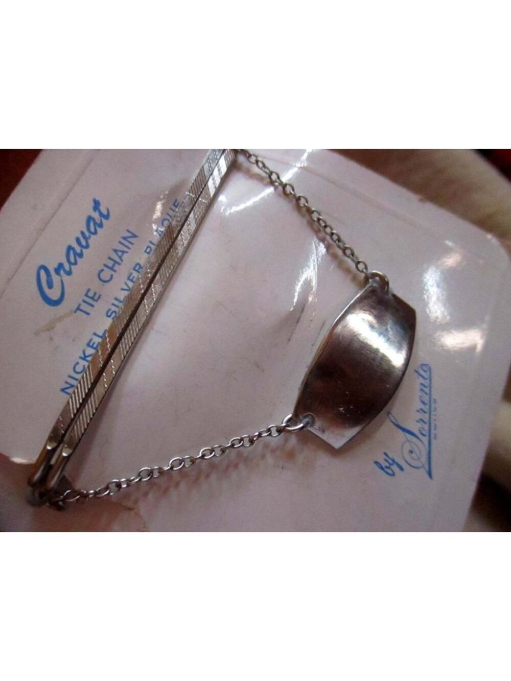 Tie Chain With Engraving Plate Vintage Sorrento Nickel Silver Plated Cravat